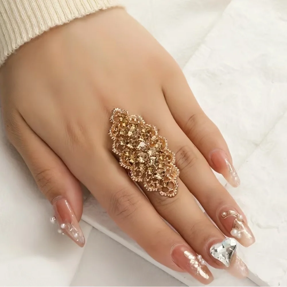 Gold Filigree Cluster Cocktail Ring - Women Jewelry